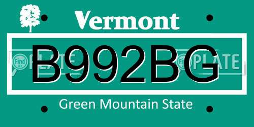 B992BG Vermont License Plate