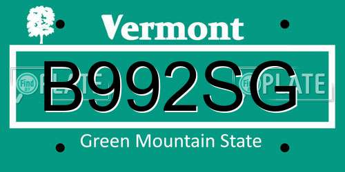 B992SG Vermont License Plate