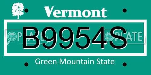 B9954S Vermont License Plate
