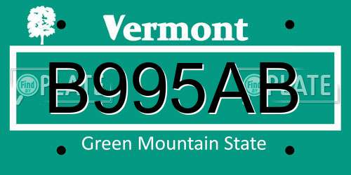 B995AB Vermont License Plate
