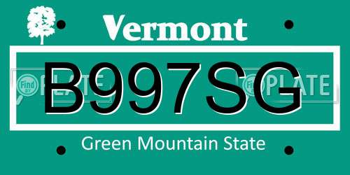 B997SG Vermont License Plate