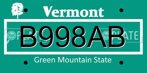 B998AB Vermont License Plate