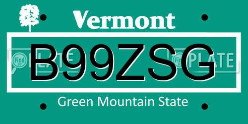B99ZSG Vermont License Plate