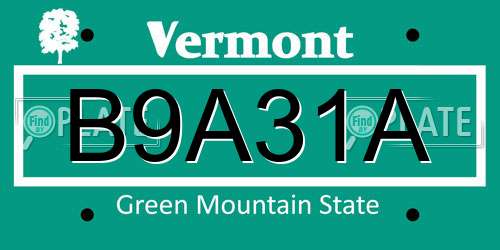 B9A31A Vermont License Plate