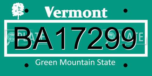 BA17299 Vermont License Plate