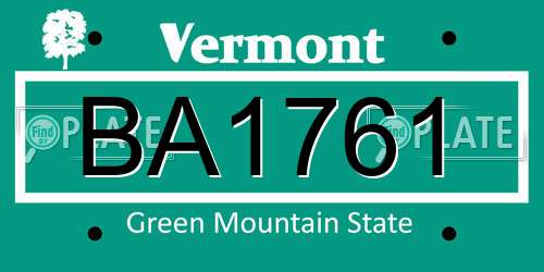 BA1761 Vermont License Plate