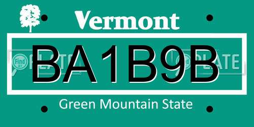 BA1B9B Vermont License Plate