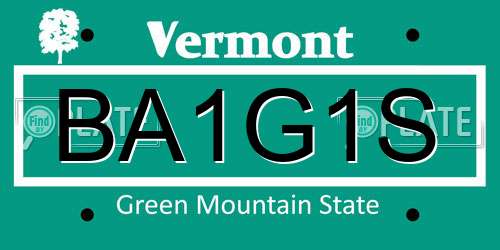 BA1G1S Vermont License Plate