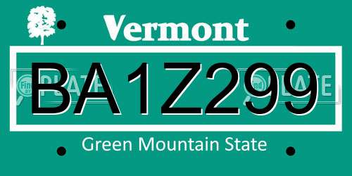BA1Z299 Vermont License Plate