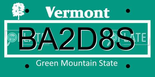BA2D8S Vermont License Plate
