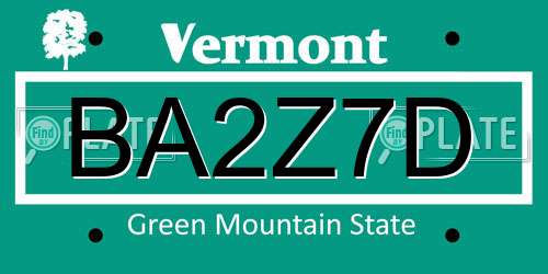 BA2Z7D Vermont License Plate