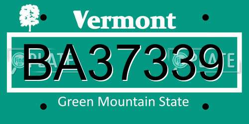 BA37339 Vermont License Plate