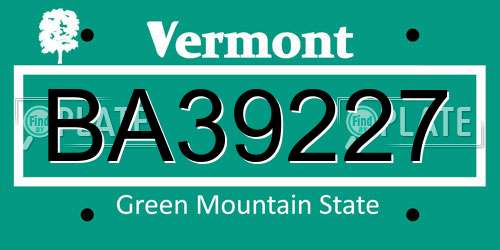 BA39227 Vermont License Plate