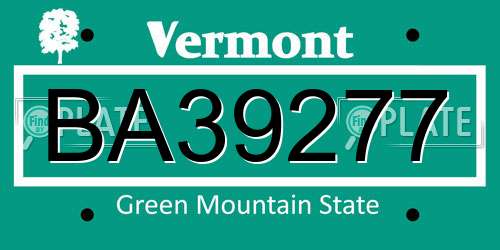 BA39277 Vermont License Plate