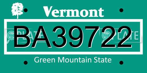 BA39722 Vermont License Plate