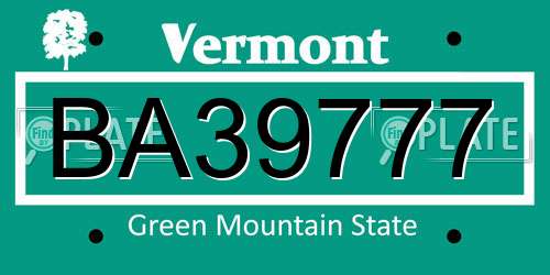 BA39777 Vermont License Plate