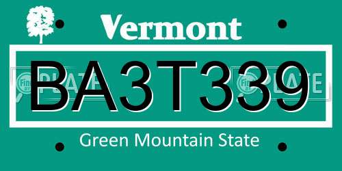 BA3T339 Vermont License Plate