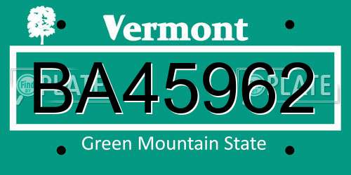 BA45962 Vermont License Plate
