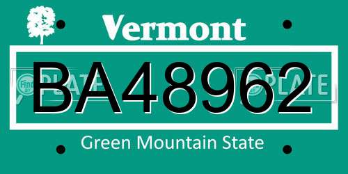BA48962 Vermont License Plate