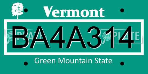BA4A314 Vermont License Plate