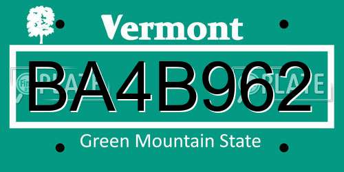BA4B962 Vermont License Plate