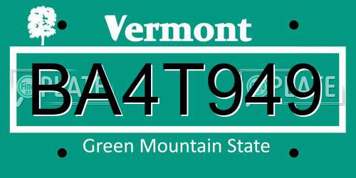 BA4T949 Vermont License Plate