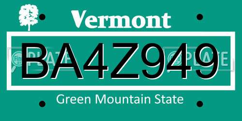 BA4Z949 Vermont License Plate
