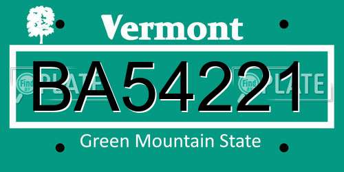 BA54221 Vermont License Plate