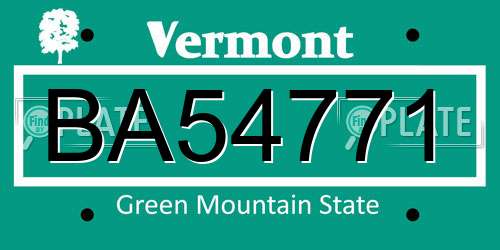 BA54771 Vermont License Plate