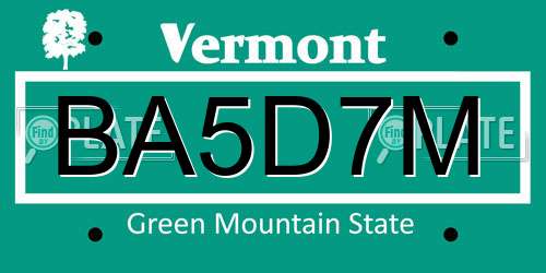 BA5D7M Vermont License Plate