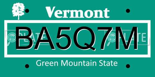 BA5Q7M Vermont License Plate