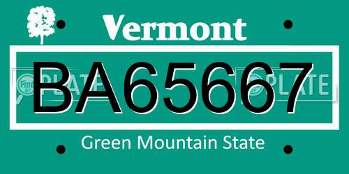 BA65667 Vermont License Plate