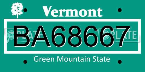 BA68667 Vermont License Plate