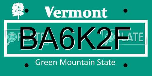 BA6K2F Vermont License Plate