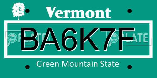 BA6K7F Vermont License Plate