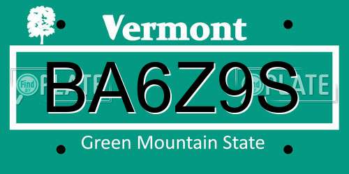 BA6Z9S Vermont License Plate