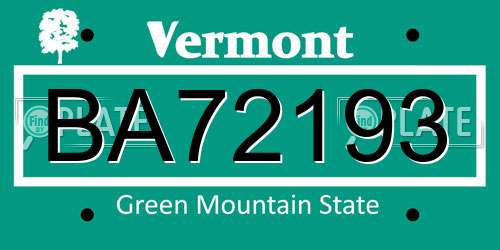 BA72193 Vermont License Plate