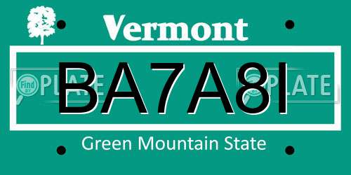 BA7A8I Vermont License Plate