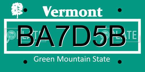 BA7D5B Vermont License Plate