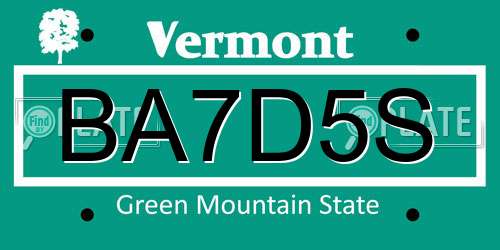 BA7D5S Vermont License Plate