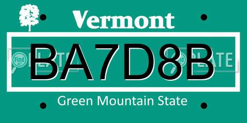 BA7D8B Vermont License Plate