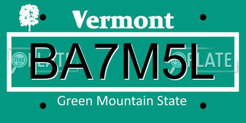 BA7M5L Vermont License Plate