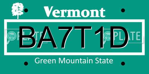 BA7T1D Vermont License Plate