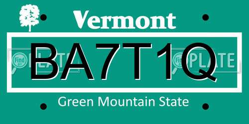 BA7T1Q Vermont License Plate