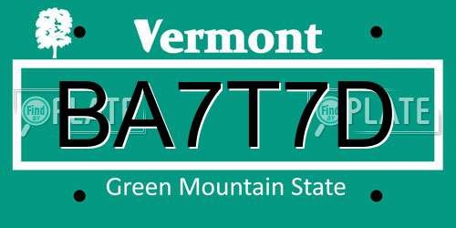 BA7T7D Vermont License Plate