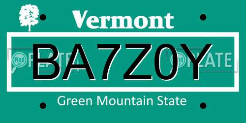 BA7Z0Y Vermont License Plate