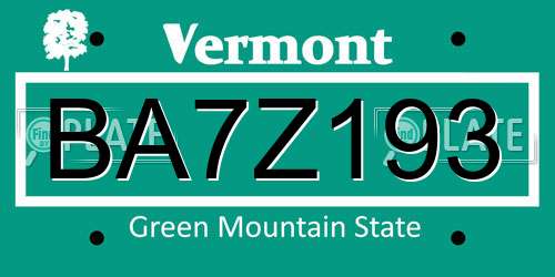 BA7Z193 Vermont License Plate