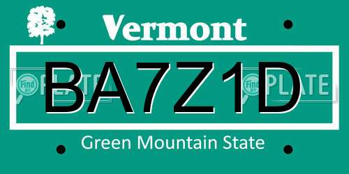 BA7Z1D Vermont License Plate