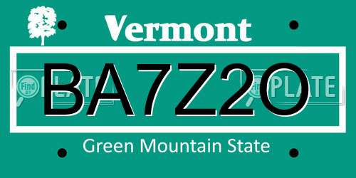 BA7Z2O Vermont License Plate