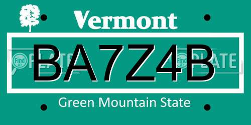 BA7Z4B Vermont License Plate